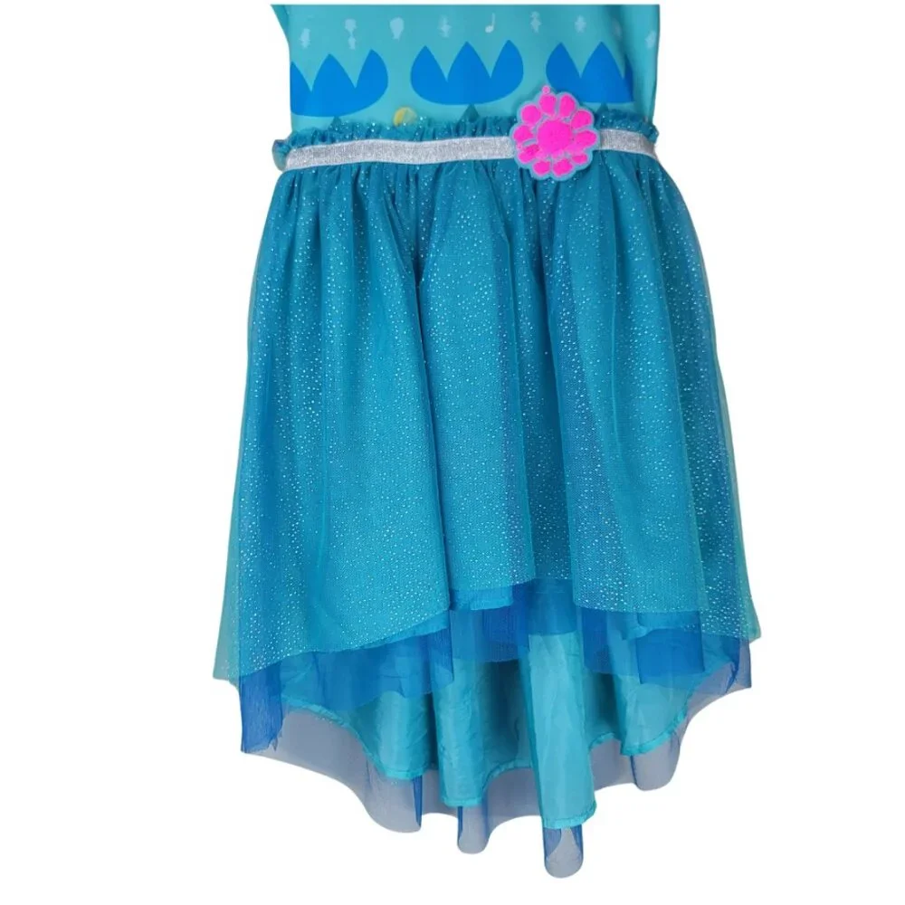 Dreamworks Trolls World Tour Girls Costume Dress Hooded Tulle Ruffle Sz Small